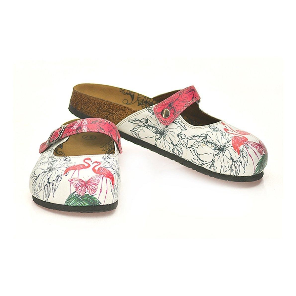White & Pink Flamingo Clogs CAL806 (737679442016)