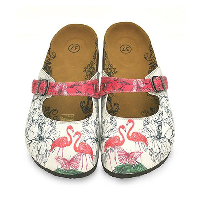 White & Pink Flamingo Clogs CAL806 (737679442016)