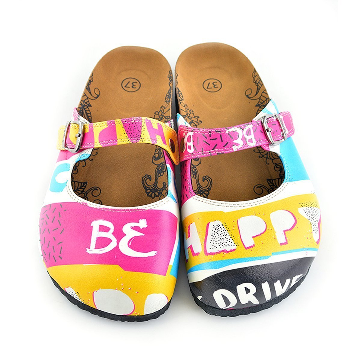 Pink & Yellow Be Happy Clogs CAL809 (737679212640)