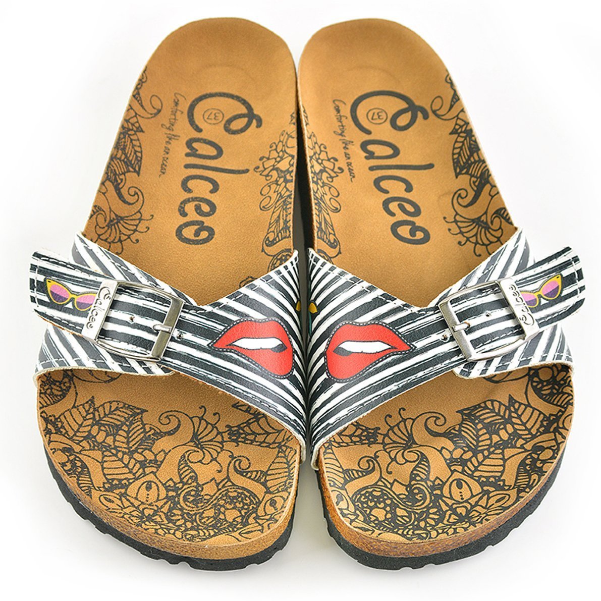 Black & White Lips Buckle-Accent Sandal CAL902 (737679114336)