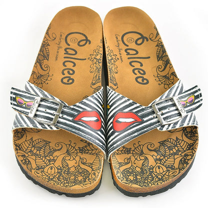 Black & White Lips Buckle-Accent Sandal CAL902 (737679114336)