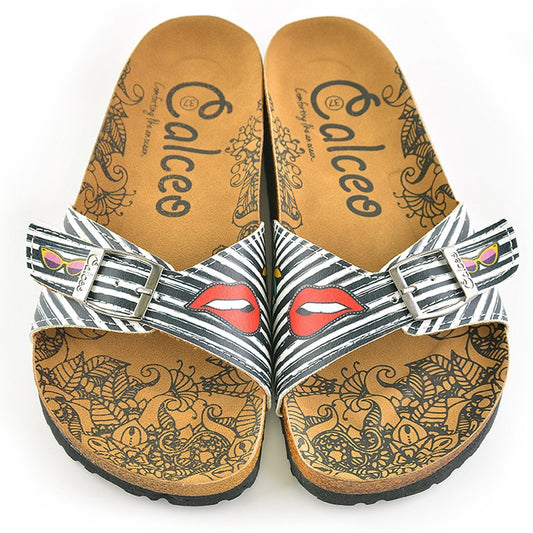Black & White Lips Buckle-Accent Sandal CAL902 (737679114336)