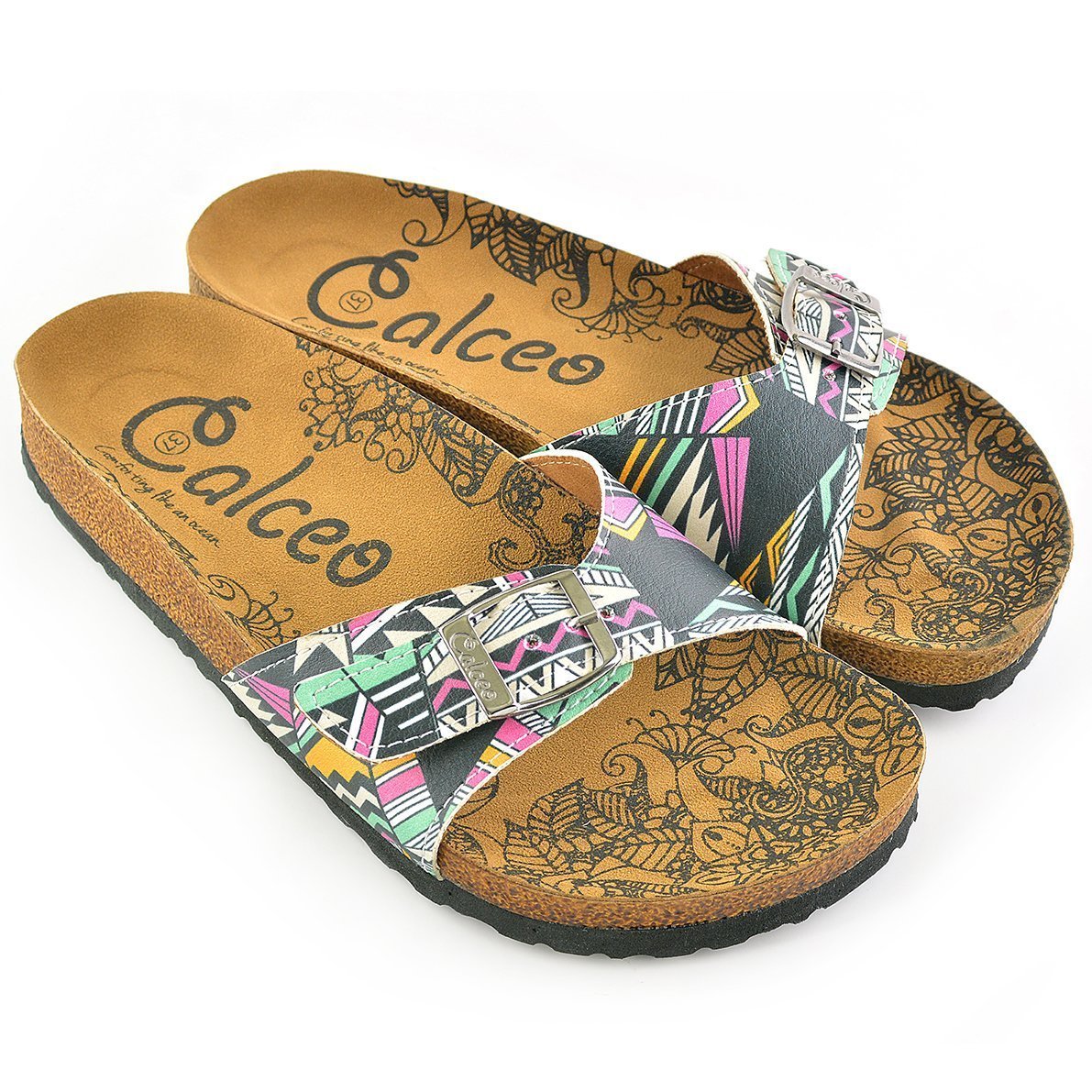 Mint & Pink Geometric Buckle-Accent Sandal CAL903 (737679081568)