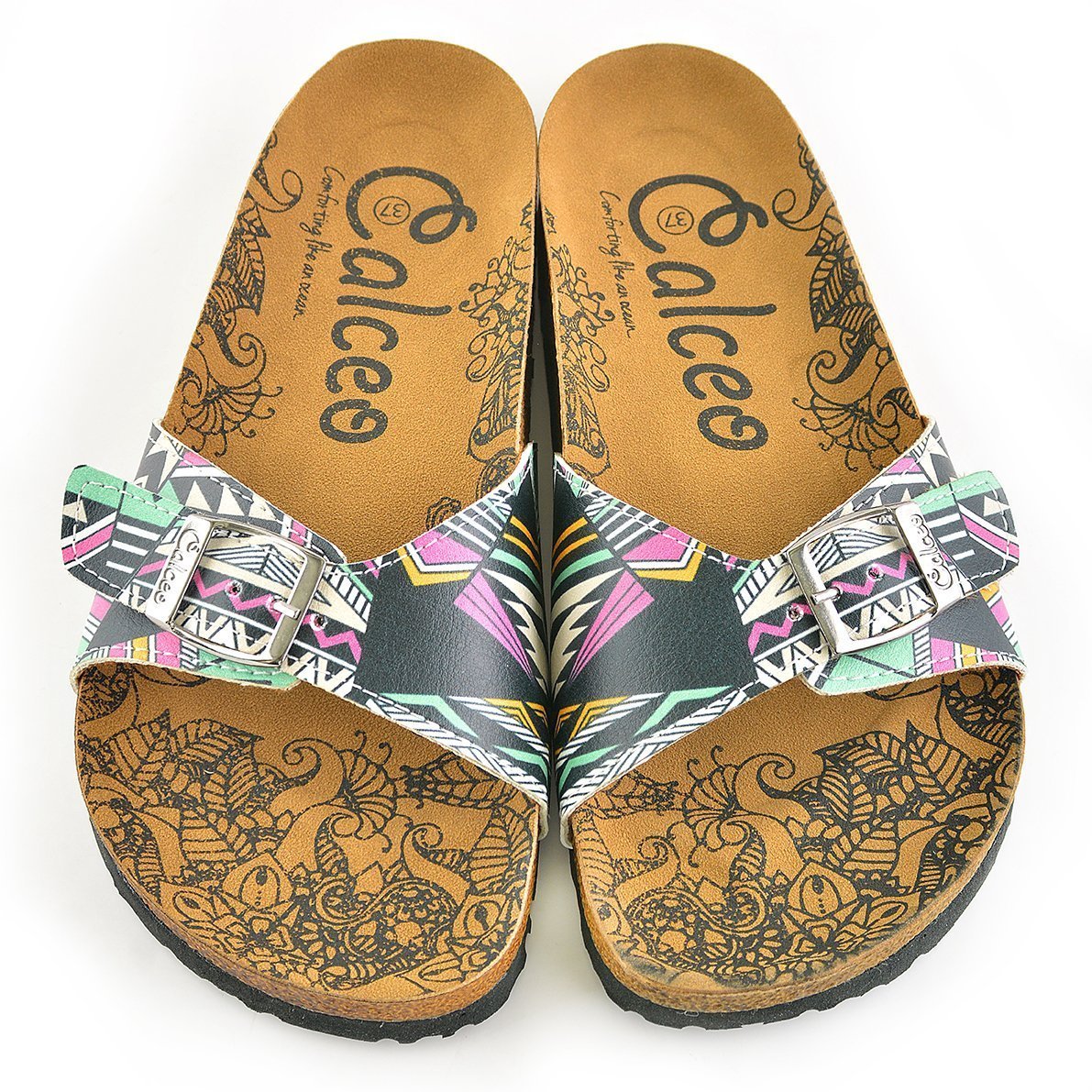 Mint & Pink Geometric Buckle-Accent Sandal CAL903 (737679081568)