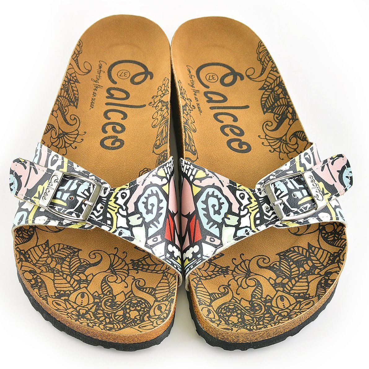 Blush & White Abstract Buckle-Accent Sandal CAL904 (737679016032)