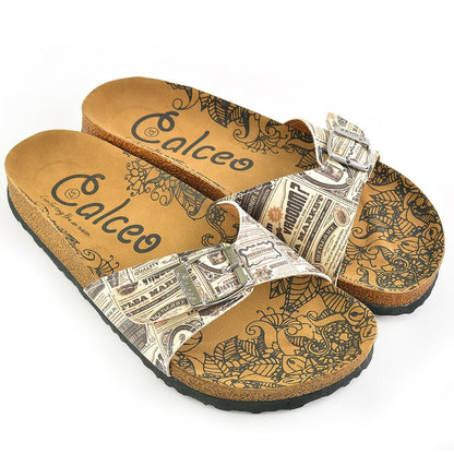 Beige Newspaper Buckle-Accent Sandal CAL905 (737678983264)