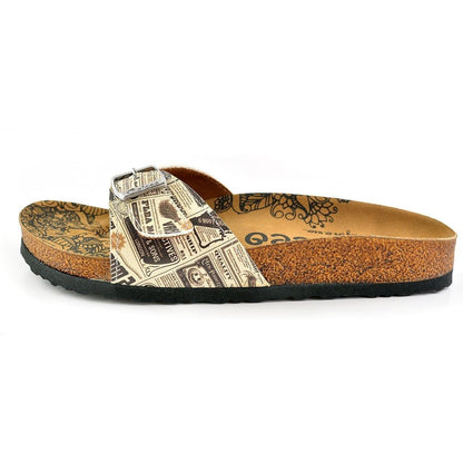 Beige Newspaper Buckle-Accent Sandal CAL905 (737678983264)