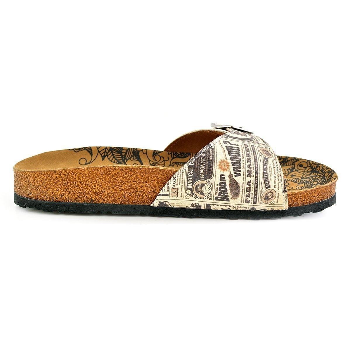 Beige Newspaper Buckle-Accent Sandal CAL905 (737678983264)