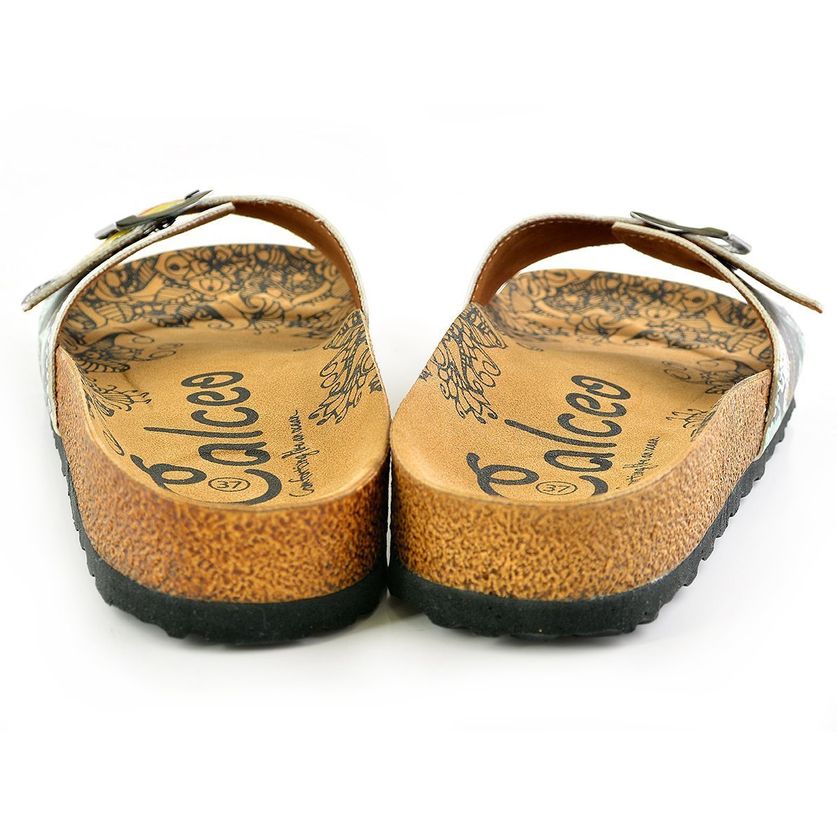 White & Green Abstract Buckle-Accent Sandal CAL907 (737678917728)