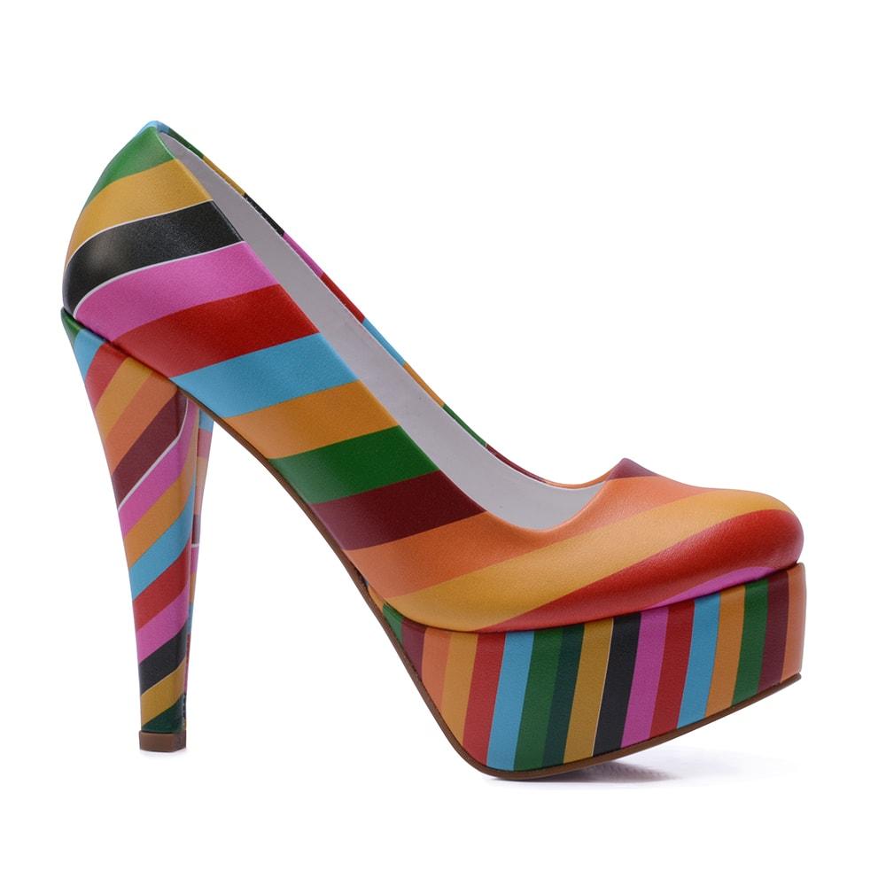 Colored Striped Heel Shoes PLT2059 (1405809000544)