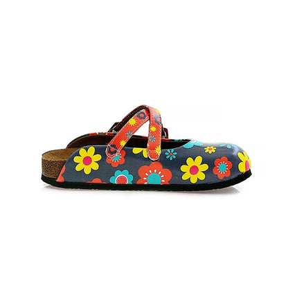 Blue Floral Cross-Strap Clogs WCAL129 (737673085024)