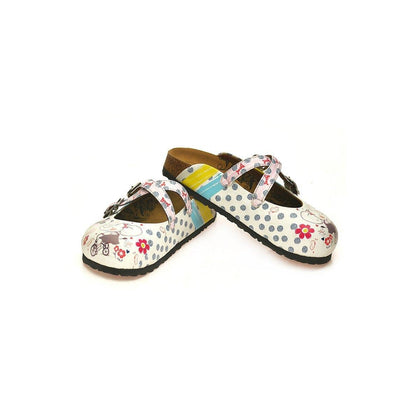 White Elephant & Floral Cross-Strap Clogs WCAL131 (737673019488)