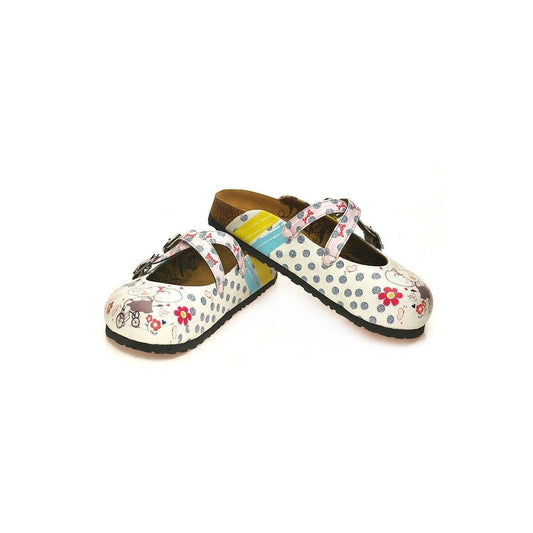 White Elephant & Floral Cross-Strap Clogs WCAL131 (737673019488)