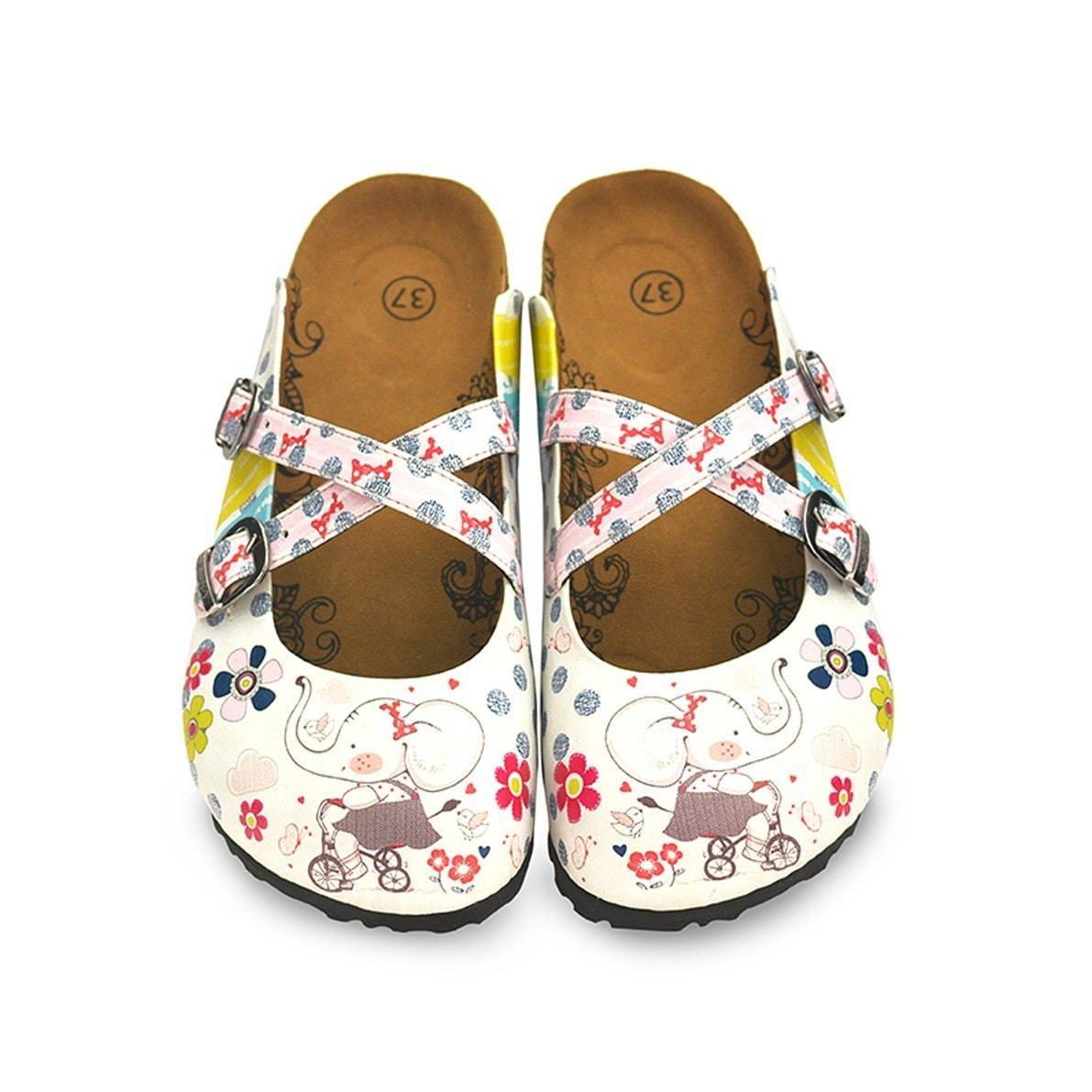 White Elephant & Floral Cross-Strap Clogs WCAL131 (737673019488)