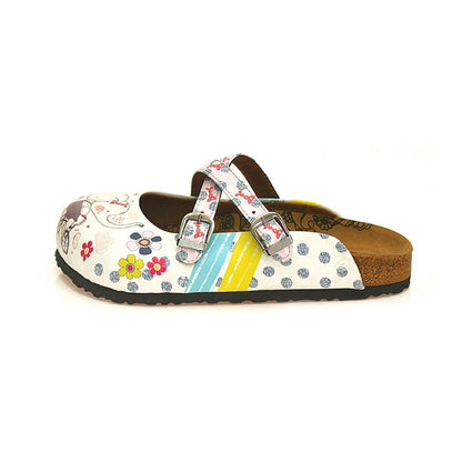 White Elephant & Floral Cross-Strap Clogs WCAL131 (737673019488)