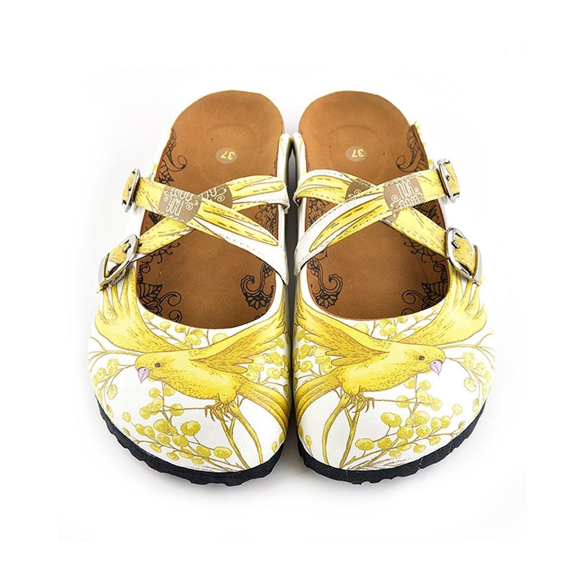 Yellow & White Bird Cross-Strap Clogs WCAL135 (737672691808)