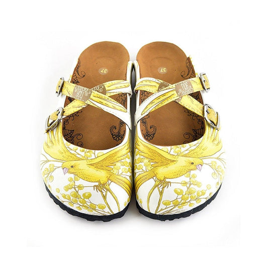Yellow & White Bird Cross-Strap Clogs WCAL135 (737672691808)