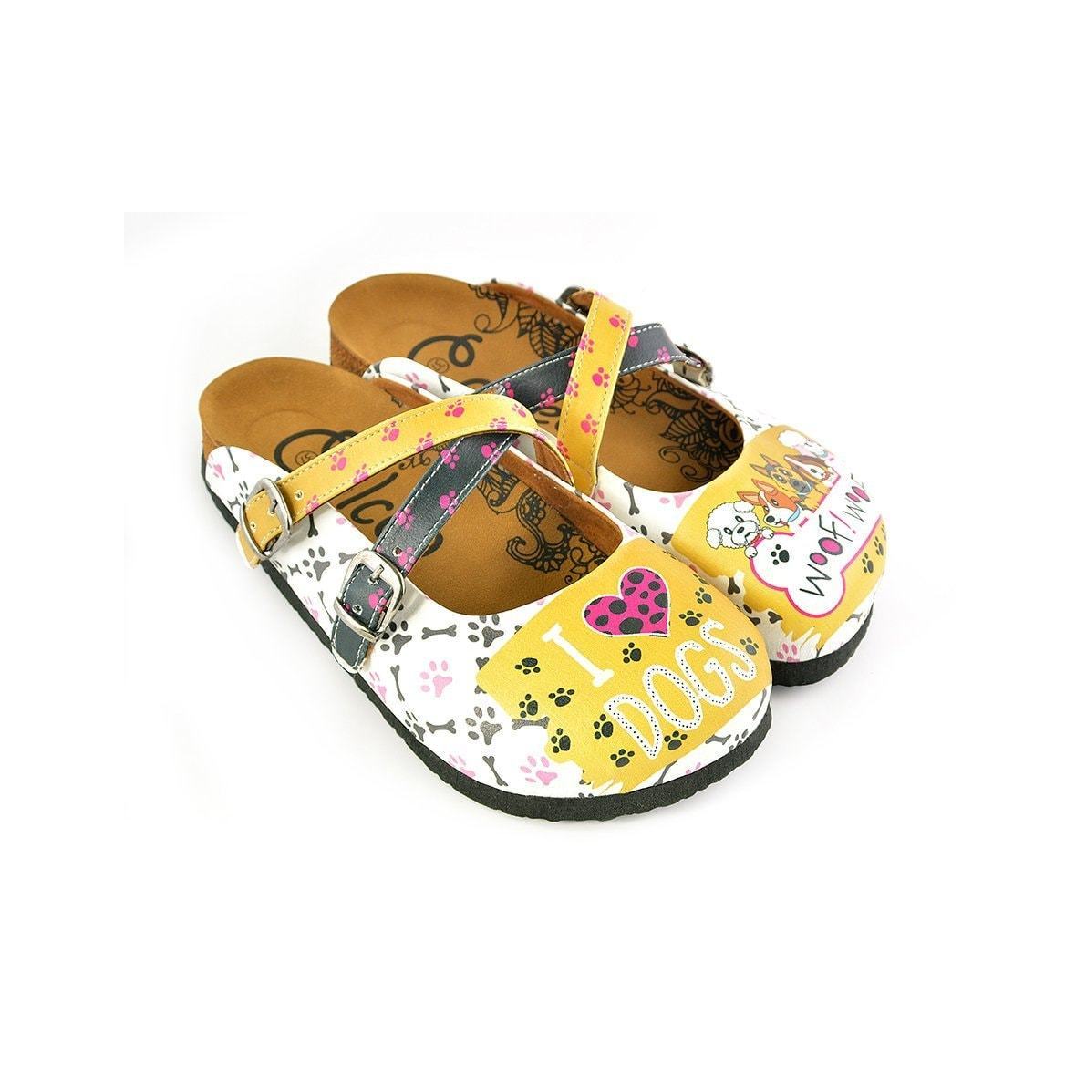 Yellow & White I Love Dogs Crisscross Clogs WCAL149 (737671118944)