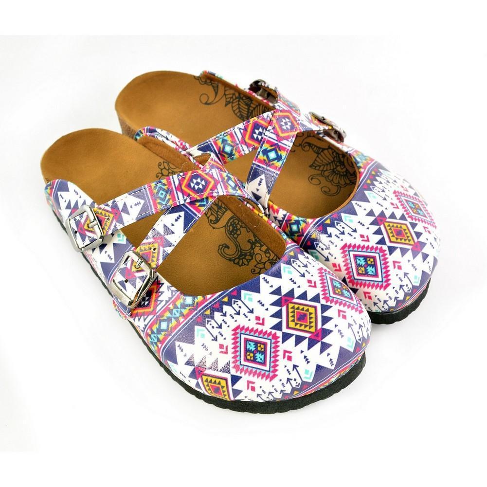Pink & White Geometric Crisscross Clogs WCAL166 (774936985696)