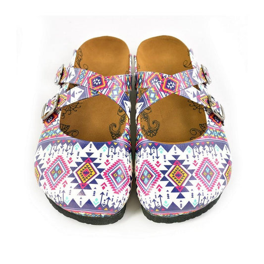 Pink & White Geometric Crisscross Clogs WCAL166 (774936985696)