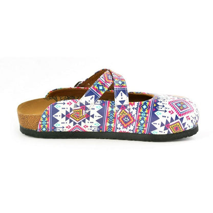 Pink & White Geometric Crisscross Clogs WCAL166 (774936985696)