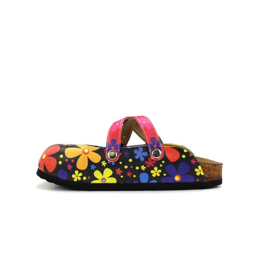 Red and Black Colored Flowers Patterned Clogs - WCAL172