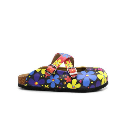 Red and Black Colored Flowers Patterned Clogs - WCAL172