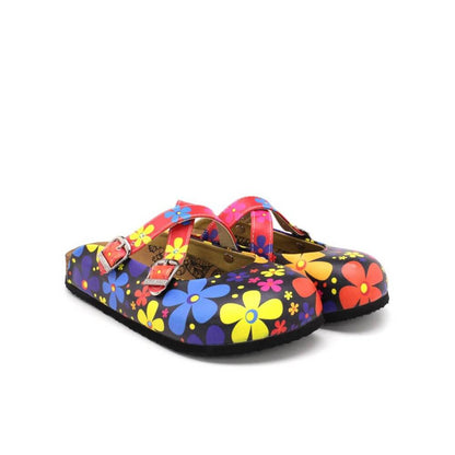 Red and Black Colored Flowers Patterned Clogs - WCAL172