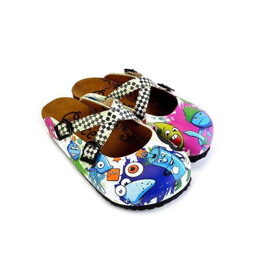 Black and White Squareds and Anime Character Patterned Clogs - WCAL173 (774937804896)