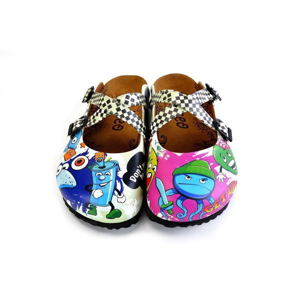 Black and White Squareds and Anime Character Patterned Clogs - WCAL173 (774937804896)