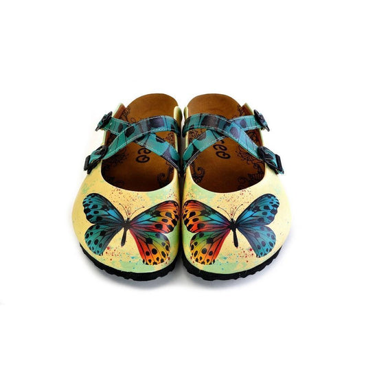 Yellow and Blue Colored Butterfly Patterned Clogs - WCAL178 (774938558560)