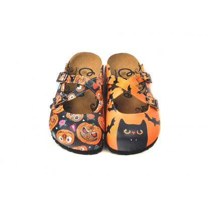 Orange & Black Jack-O-Lantern & Cat Clogs - WCAL3238