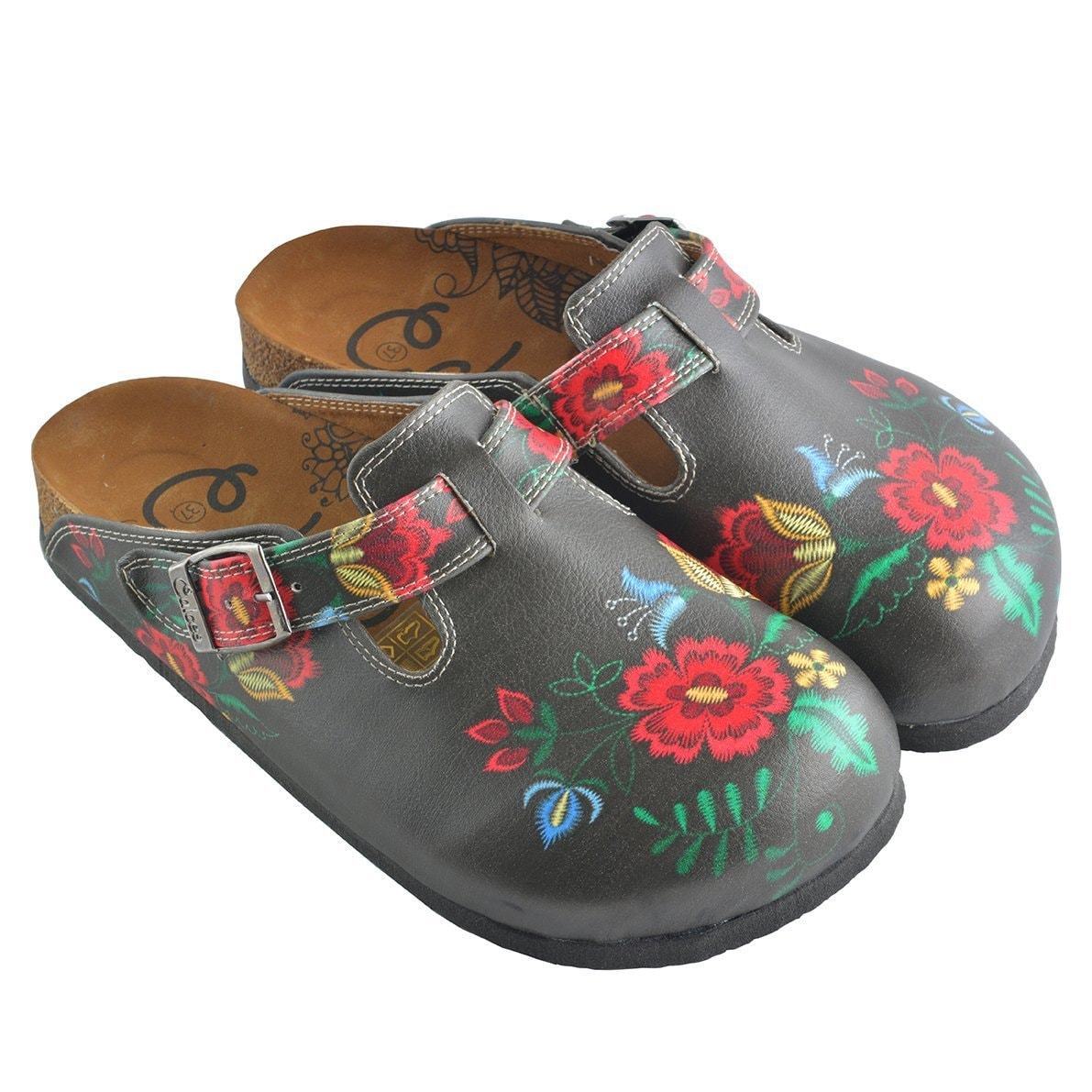 Gray & Red Floral Clogs WCAL355 (737670103136)