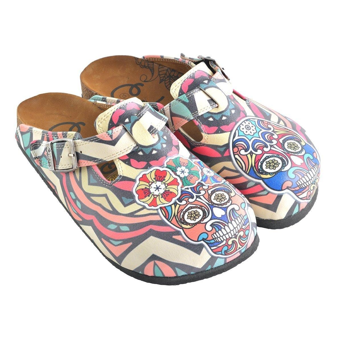 White & Pink Skull Clogs WCAL356 (737670037600)