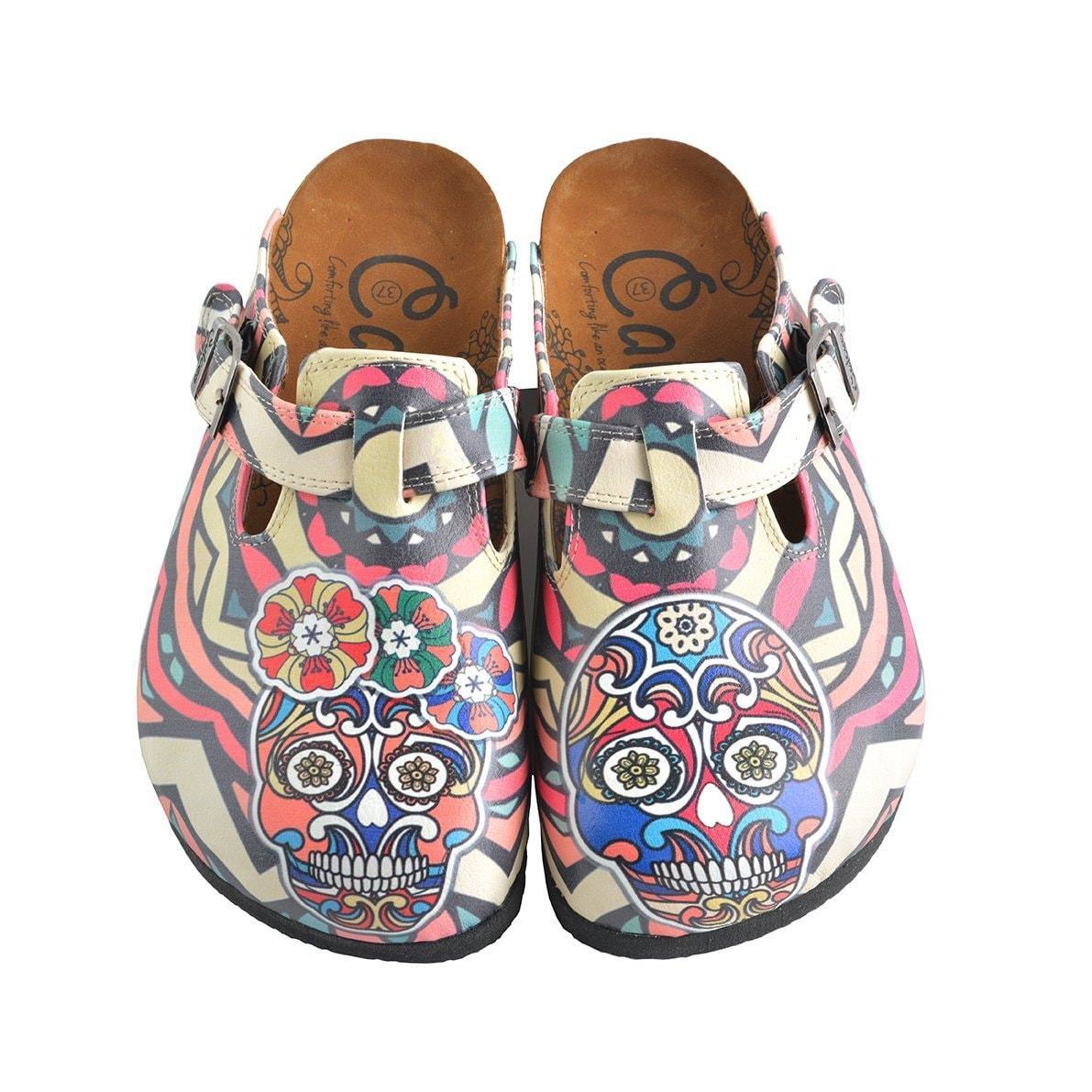 White & Pink Skull Clogs WCAL356 (737670037600)