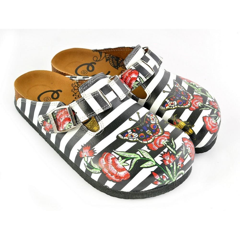 Black & White Stripe Butterfly Clogs WCAL363 (774939082848)