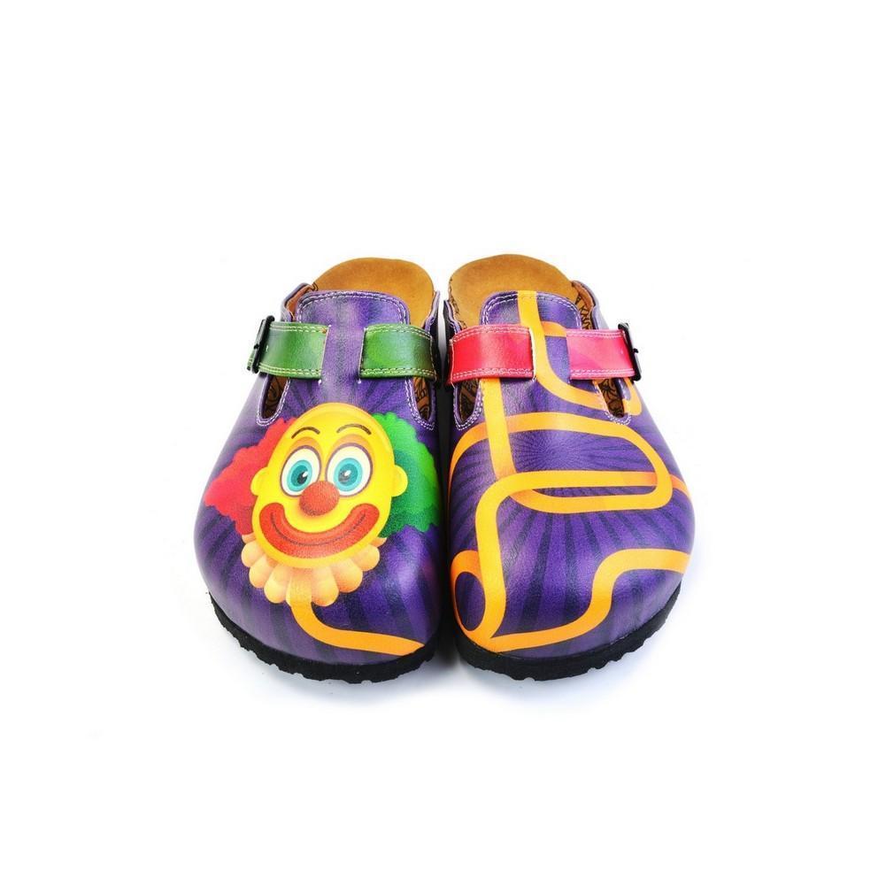 Green, Purple and Red Colored Patterned and Yellow Clown Patterned Clogs - WCAL365 (774939410528)