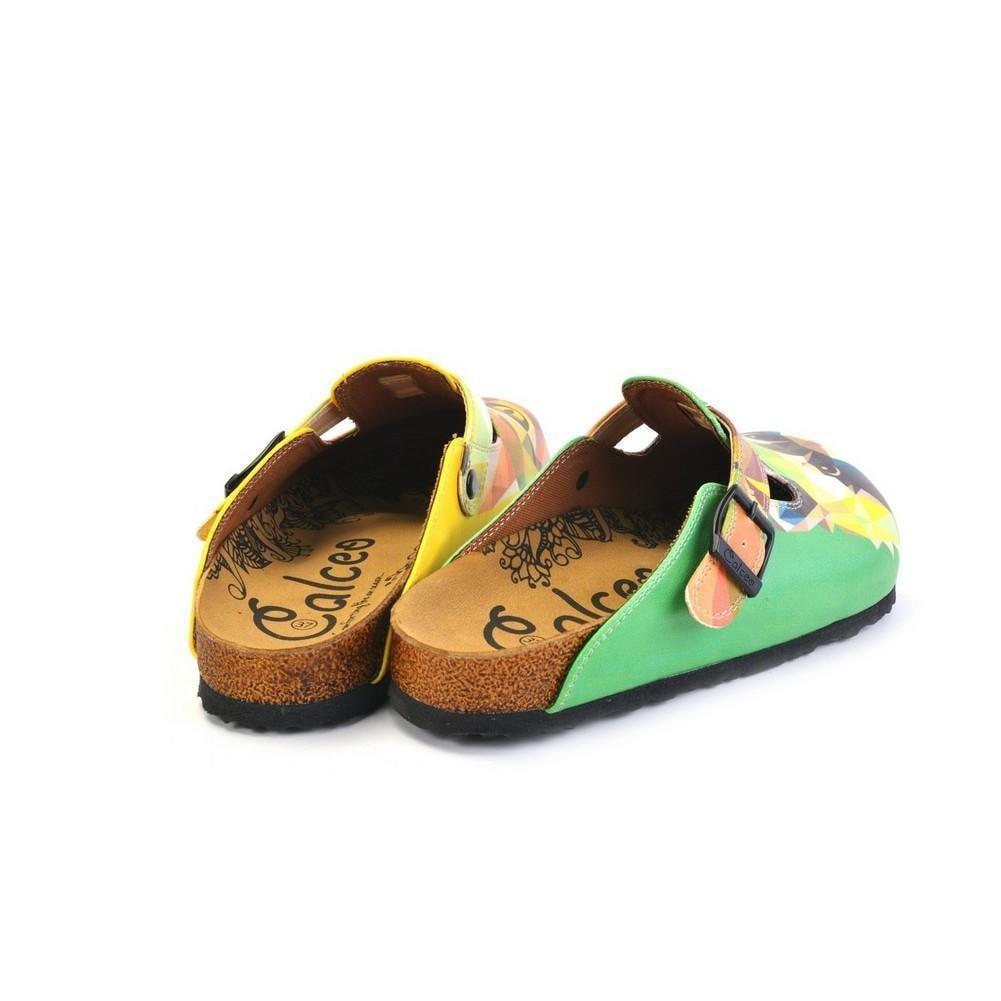 Green & Yellow Geometric Cat & Racoon Mule WCAL366 (774939541600)