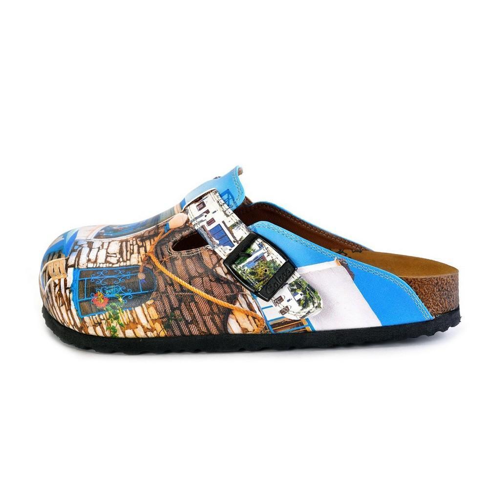 Blue and White Colored, Home Patterned Clogs - WCAL367 (774939705440)