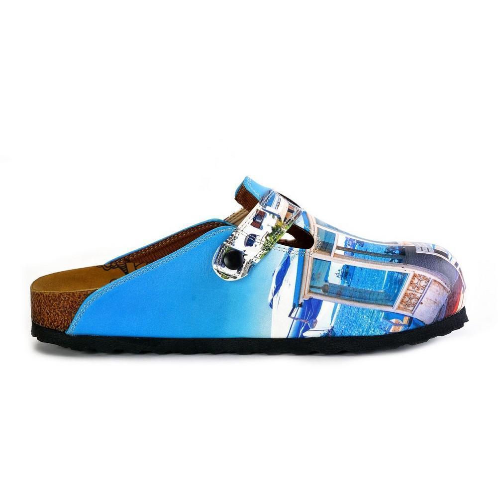 Blue and White Colored, Home Patterned Clogs - WCAL367 (774939705440)