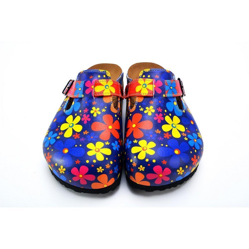 Blue Colored and Colorful Flowers Patterned Clogs - WCAL371 (774940328032)