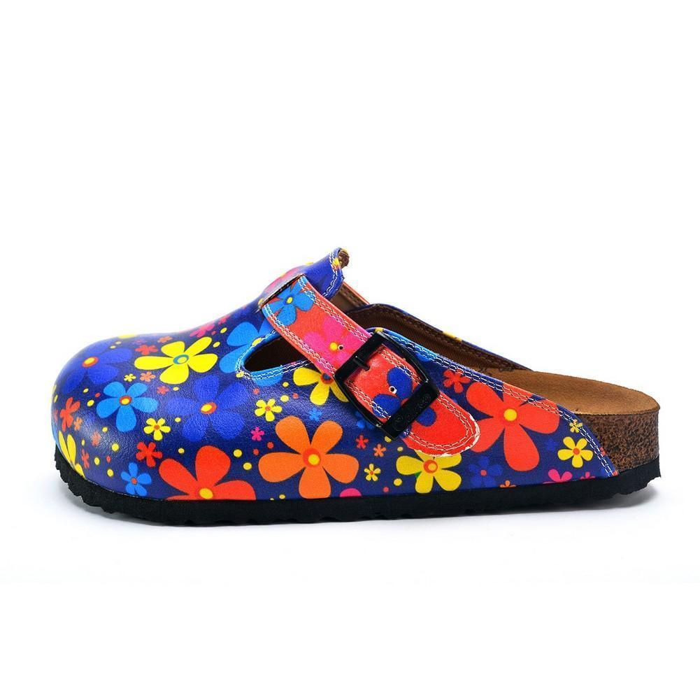 Blue Colored and Colorful Flowers Patterned Clogs - WCAL371 (774940328032)