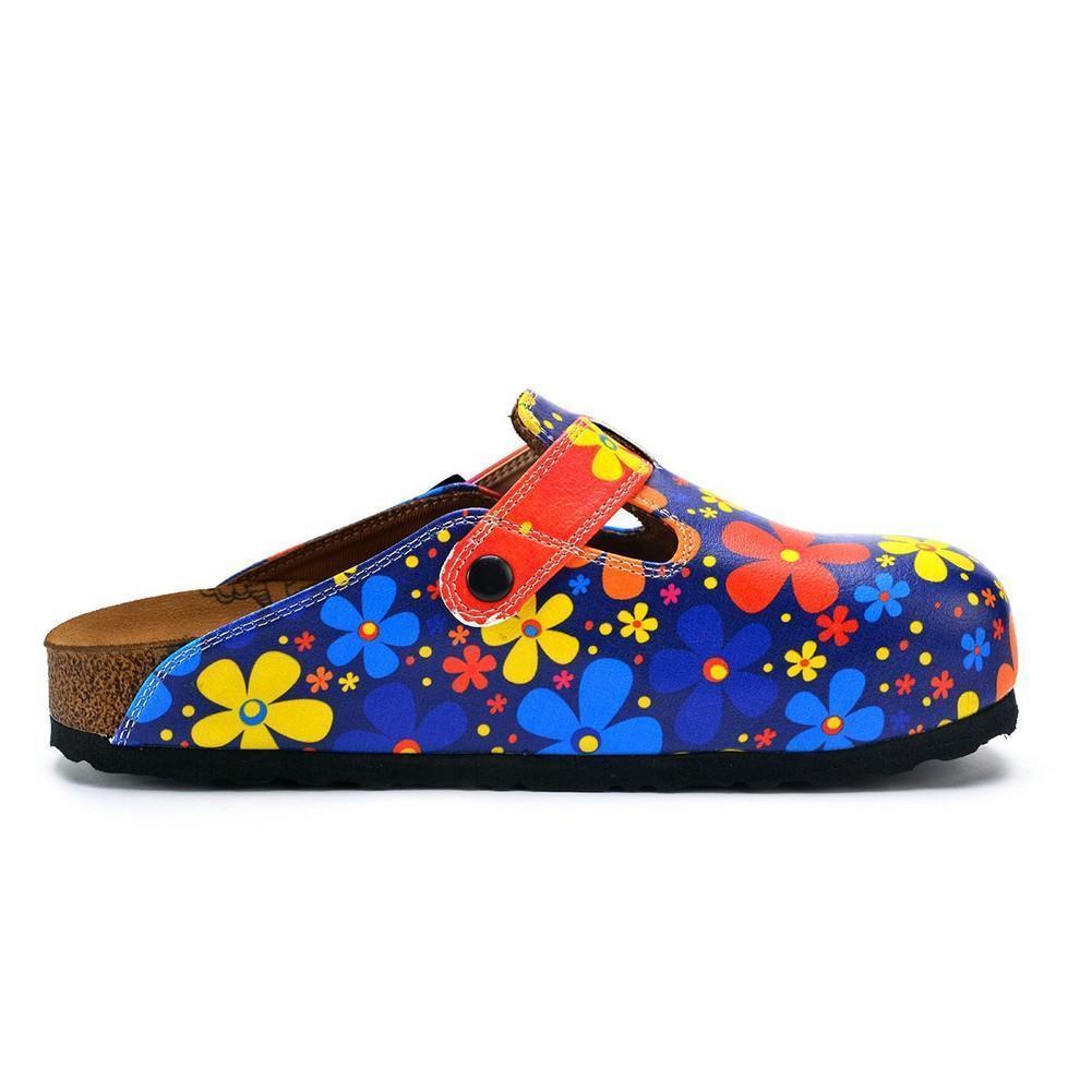 Blue Colored and Colorful Flowers Patterned Clogs - WCAL371 (774940328032)