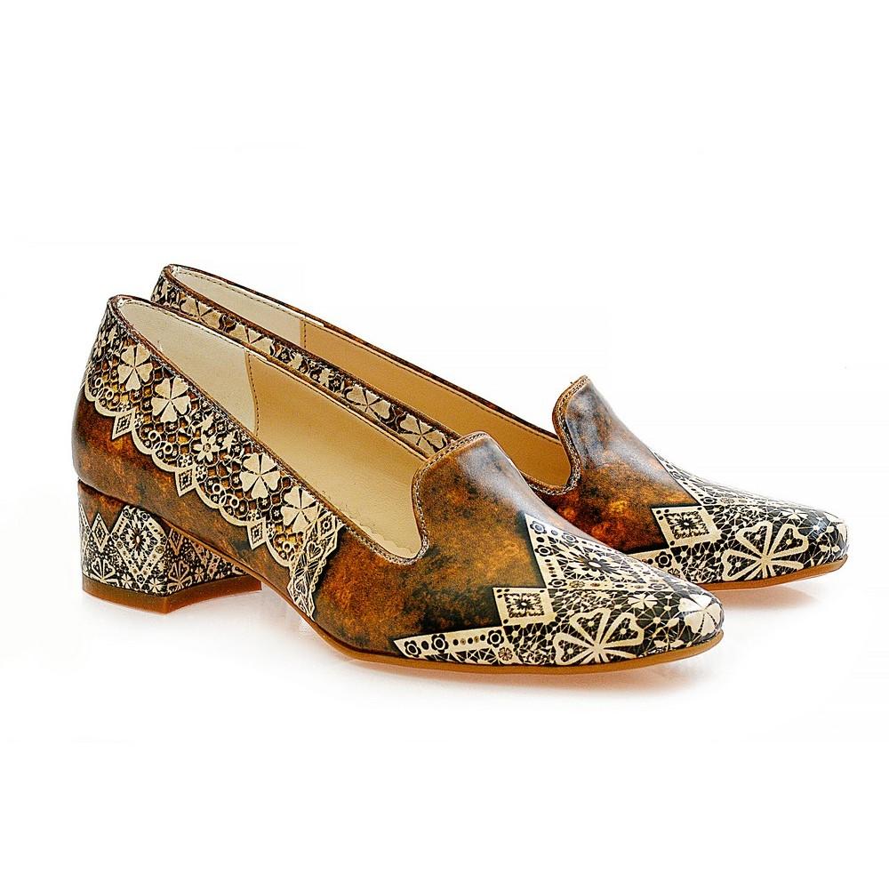 Brown Pattern Shoes Career Heel Shoes WDB101 (1421157302368)