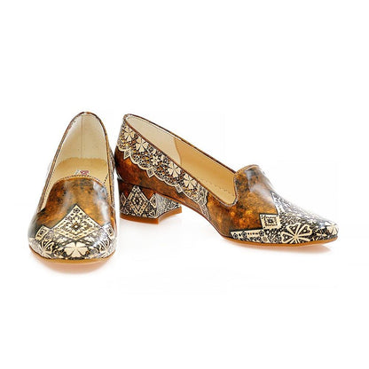 Brown Pattern Shoes Career Heel Shoes WDB101 (1421157302368)