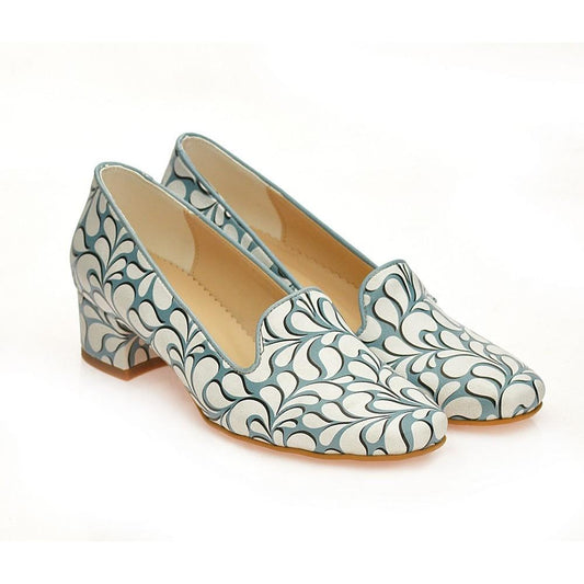 Blue and White Pattern Career Heel Shoes WDB108 (1421158547552)