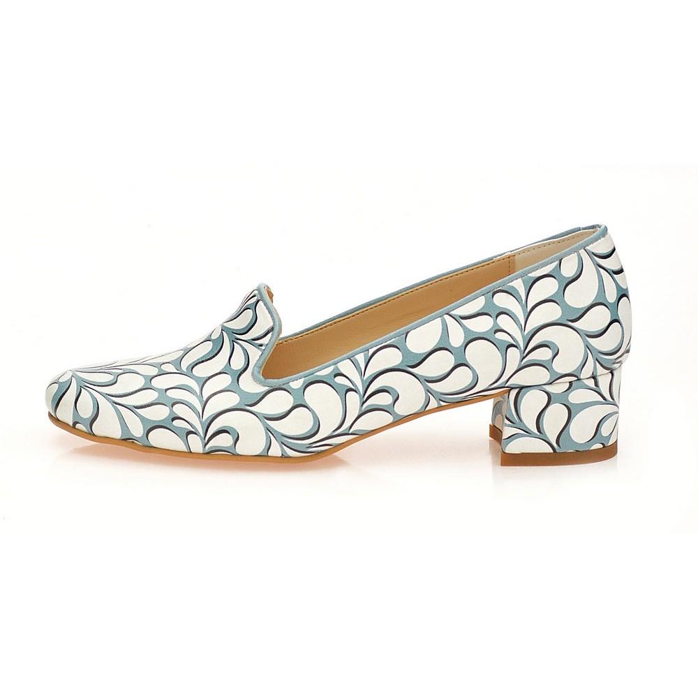 Blue and White Pattern Career Heel Shoes WDB108 (1421158547552)
