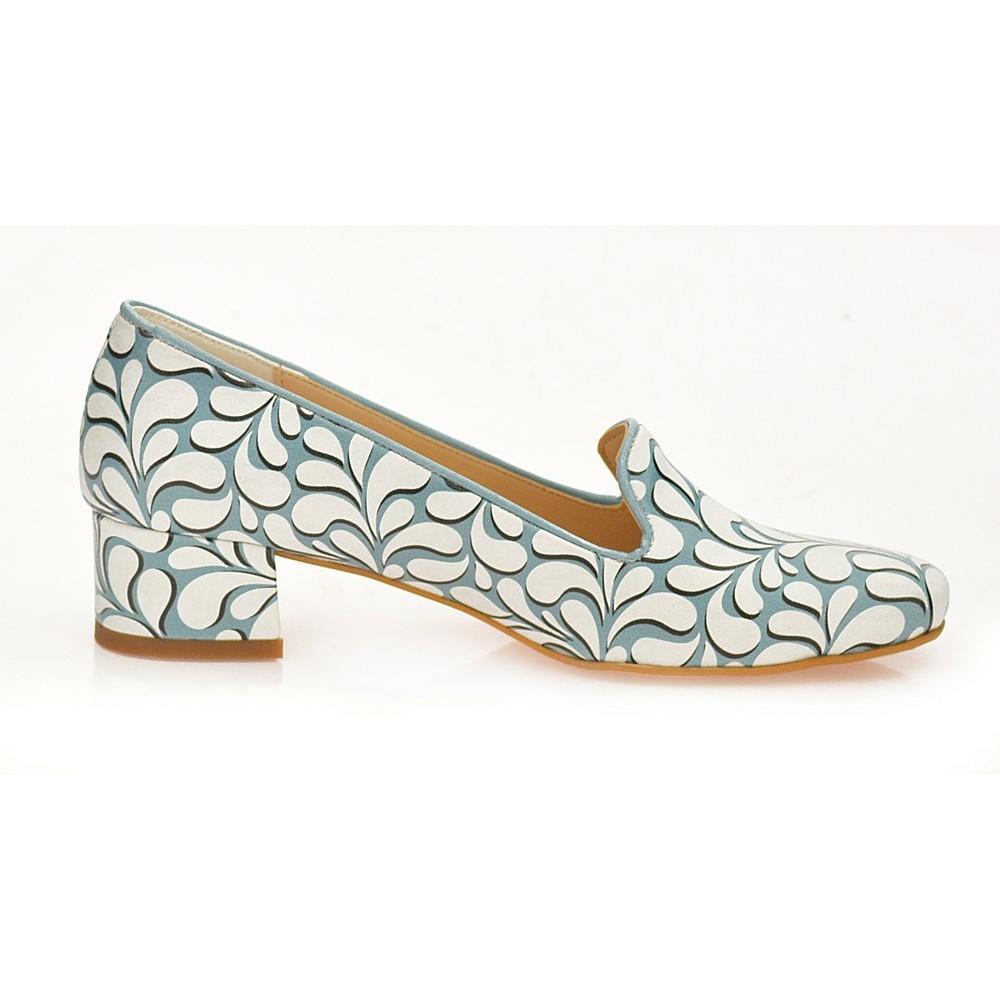 Blue and White Pattern Career Heel Shoes WDB108 (1421158547552)