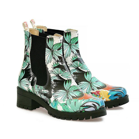 Turquoise Flowers Short Boots WLAS113 (1421232963680)