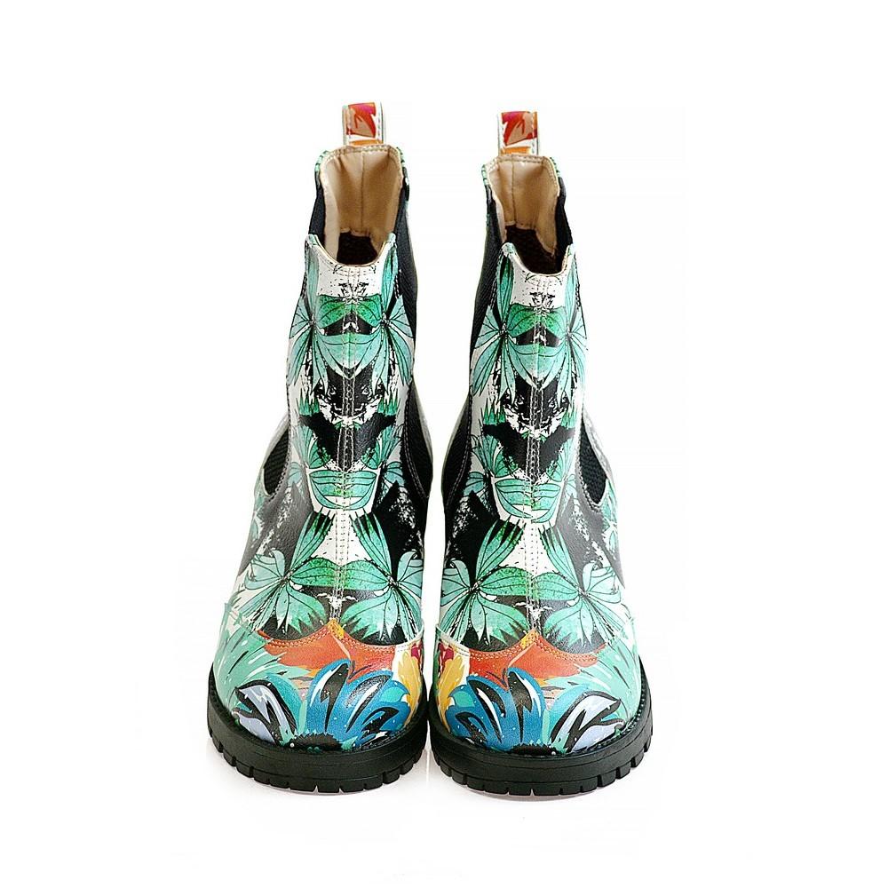 Turquoise Flowers Short Boots WLAS113 (1421232963680)